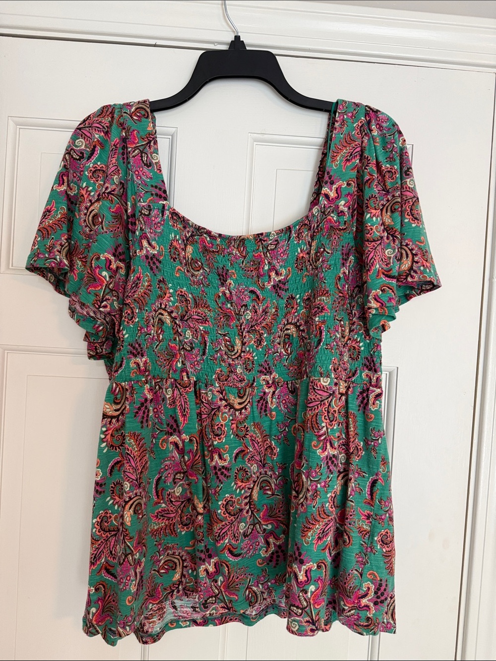 Paisely Square Neck Smocked Top
